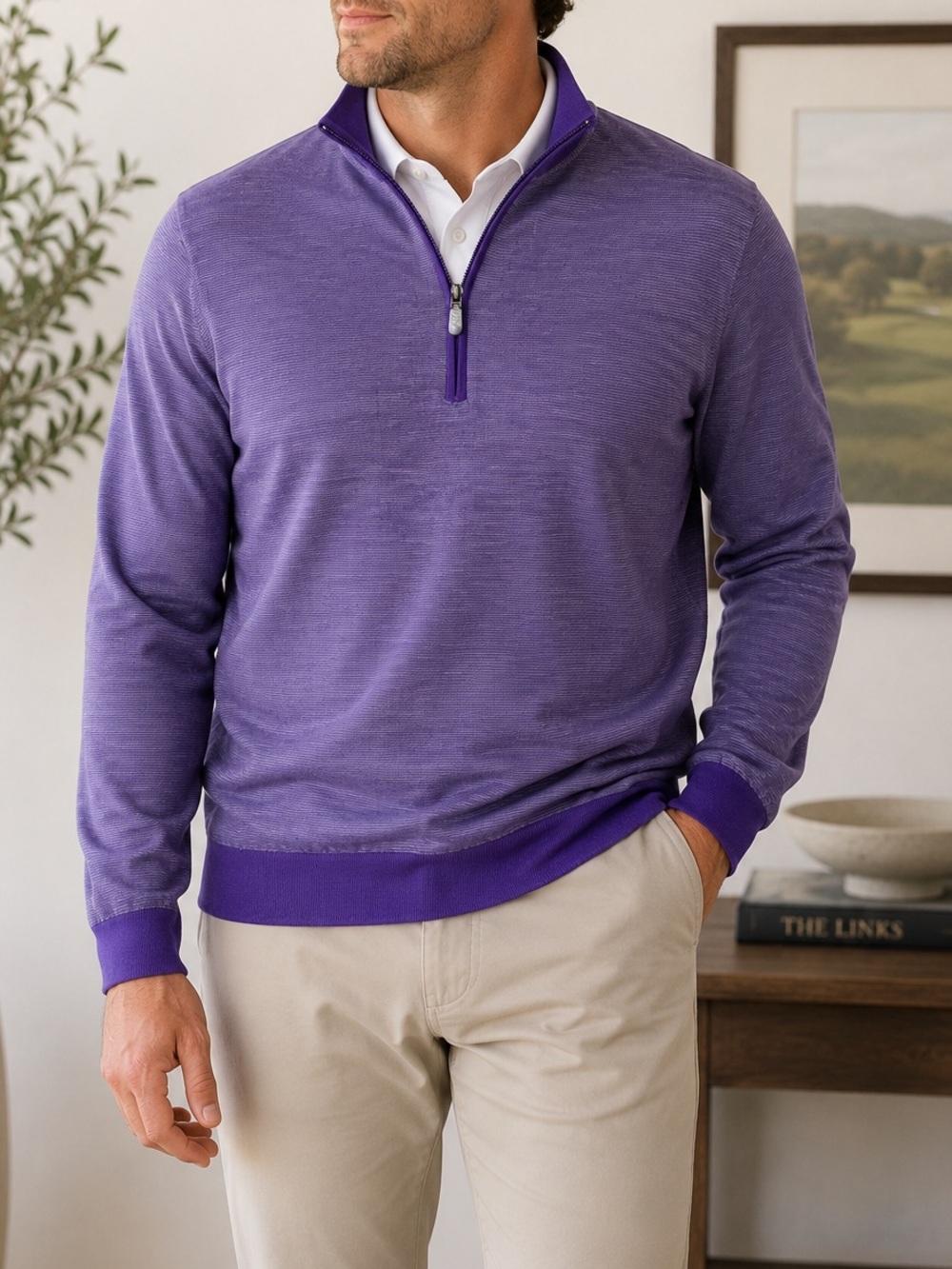 Bobby Jones Men’s Large Purple Quarter Zip Pullover Sweater Golf Lightweight